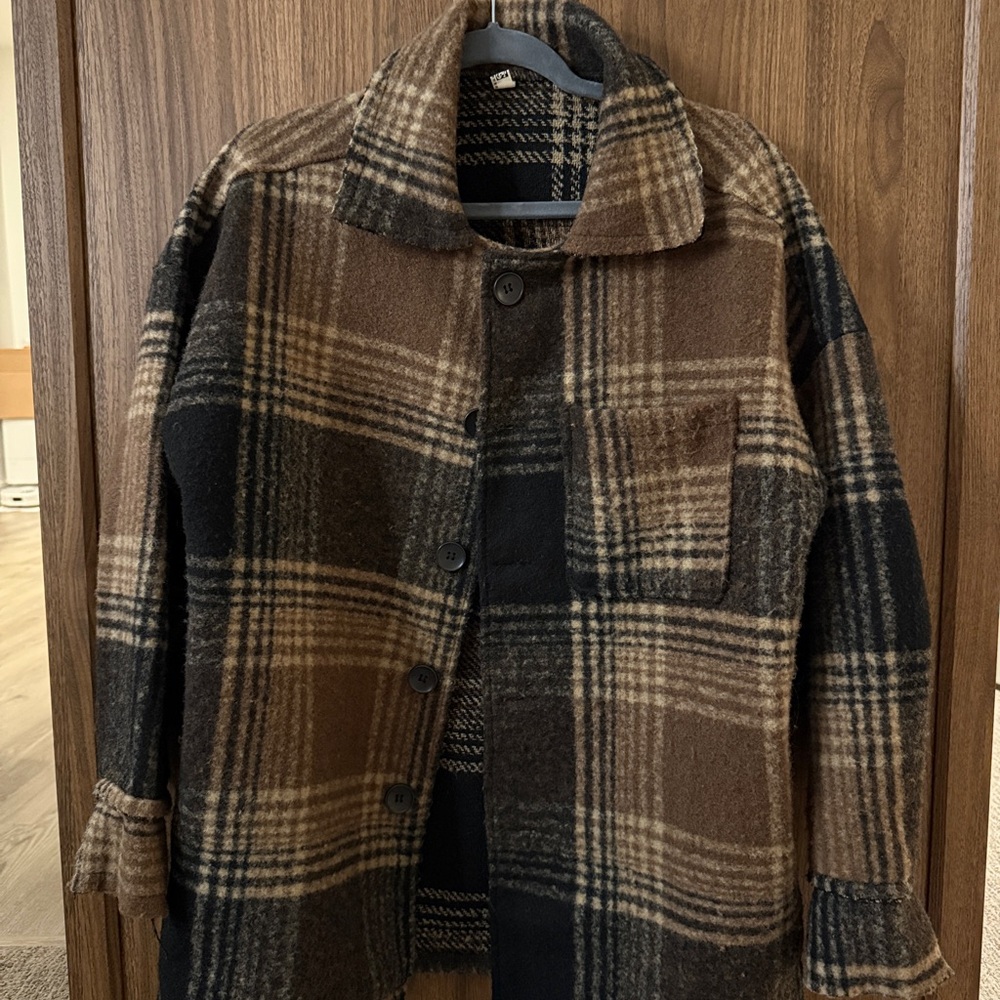 Men's Plaid Wool-Blend Jacket Coat - Brown/Black